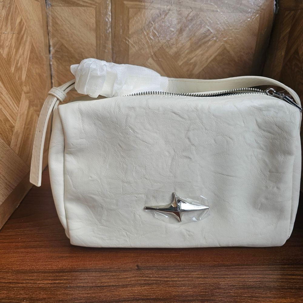 Cream Canvas Cosmetic Bag with Zippered Closure